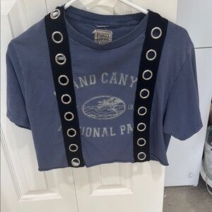 Urban Outfitters Blue Graphic Tee with Black Grommet Straps